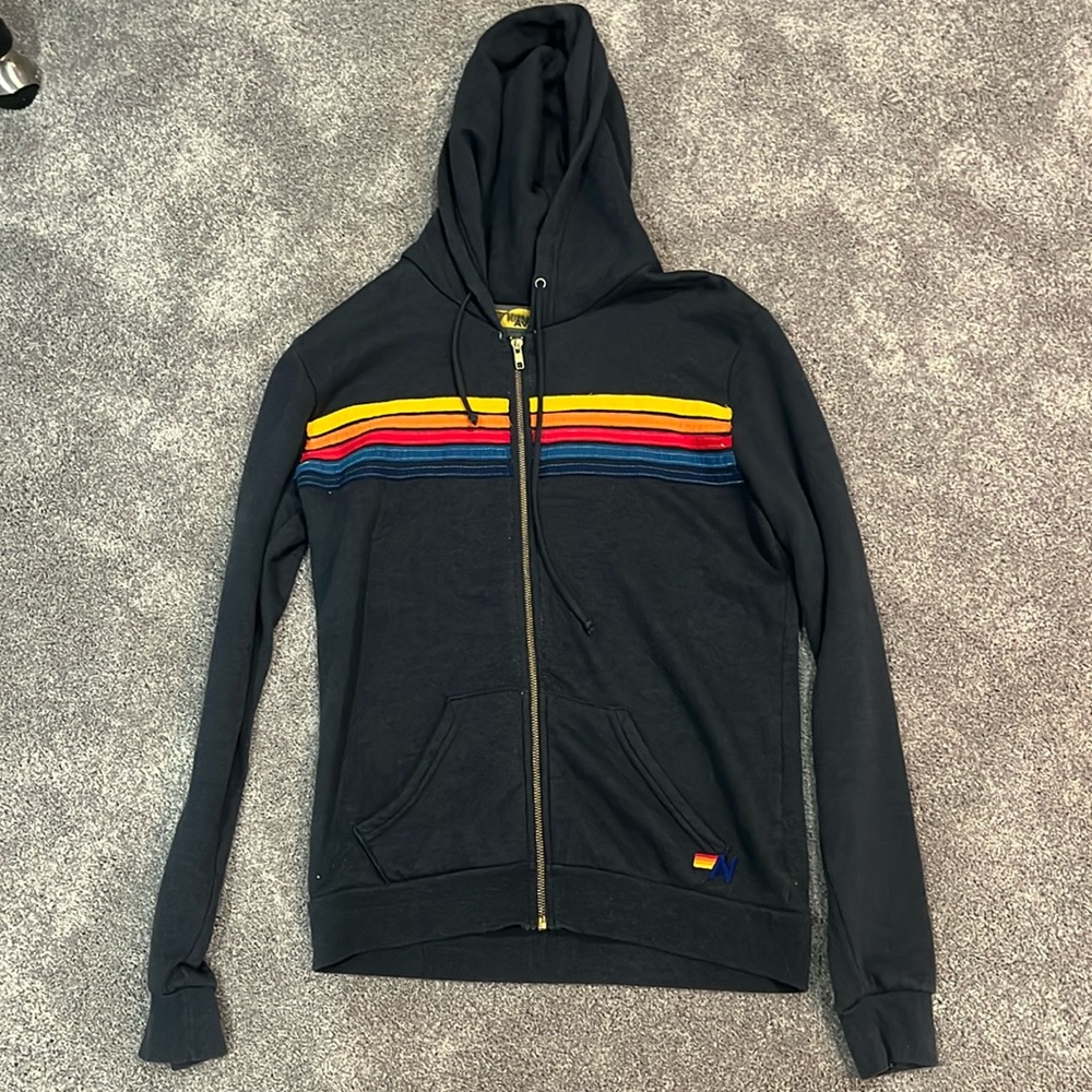 Aviator Nation 5 Stripe Hoodie in Charcoal